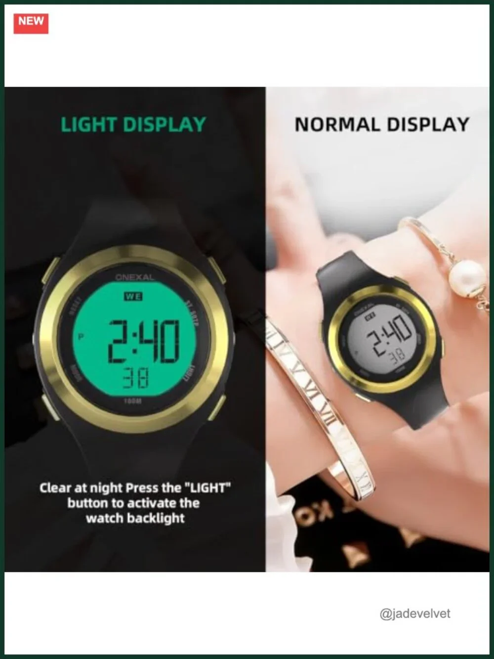 Women's Slim Digital Watch 100M Waterproof Resin Strap